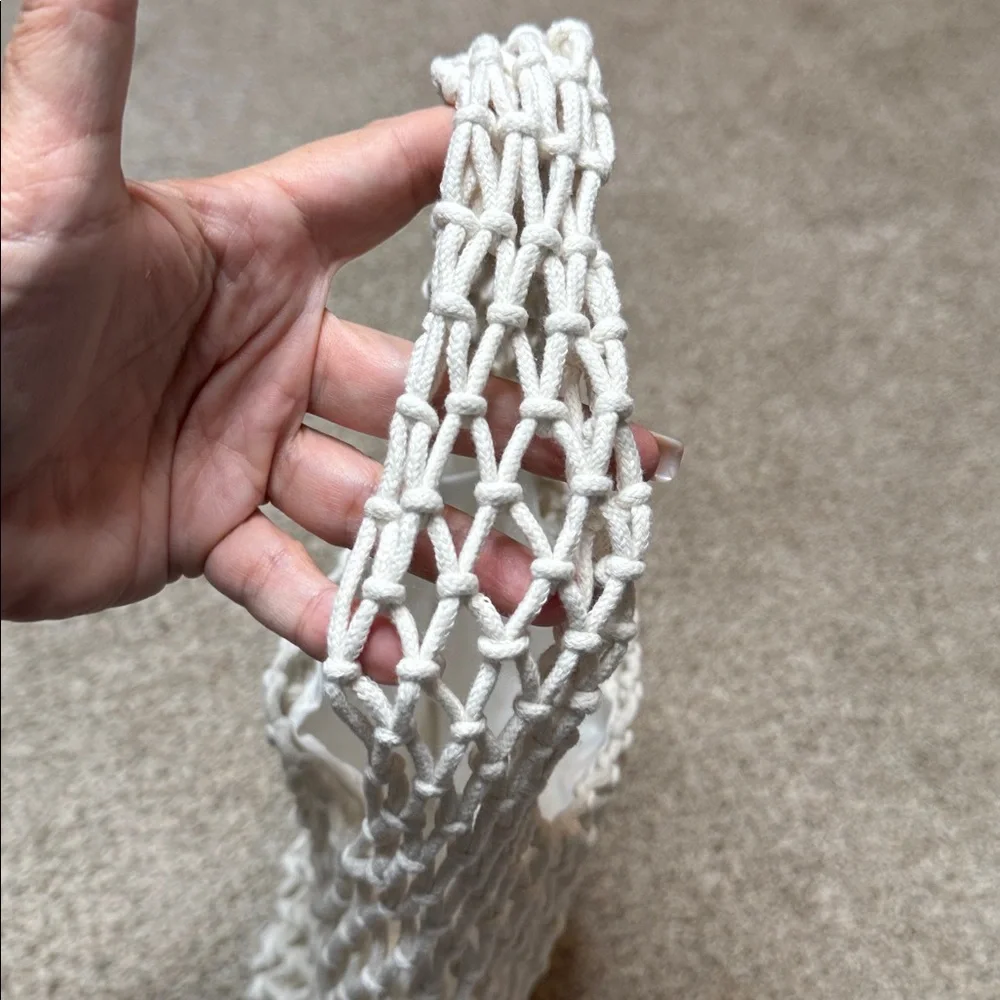 Mini Mesh Crochet Beach Tote Boho Bag in White - Picture 6 of 9